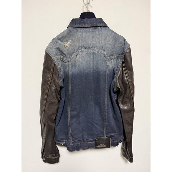 Cult of Individuality Denim Jacket Mens 2XL Leather Sleeves Trucker 628-255A - Picture 6 of 16